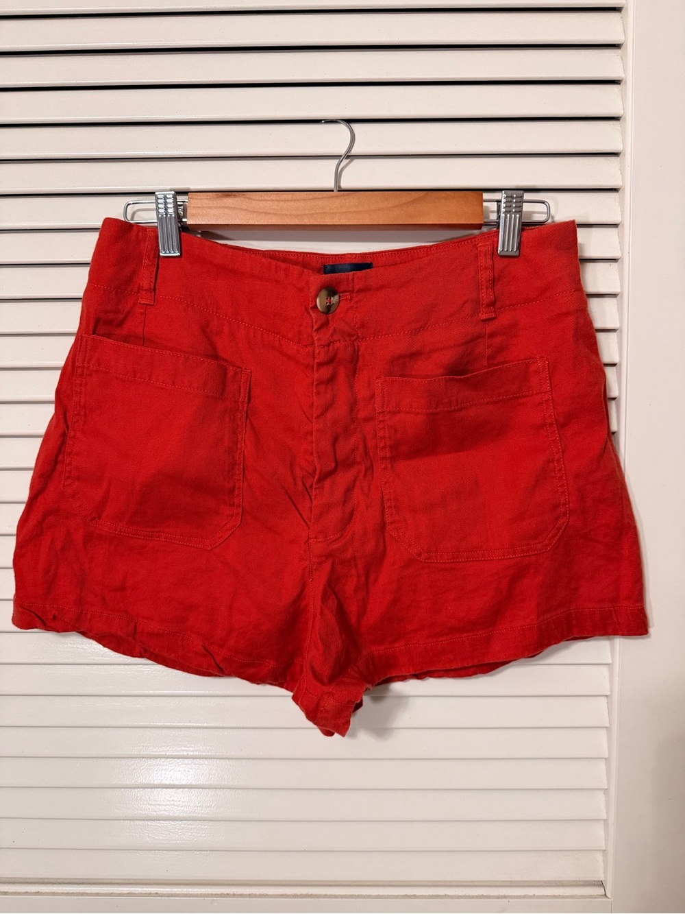 Anthropologie Maeve Red Colette European
Linen Stretch High-Rise Shorts-size 31